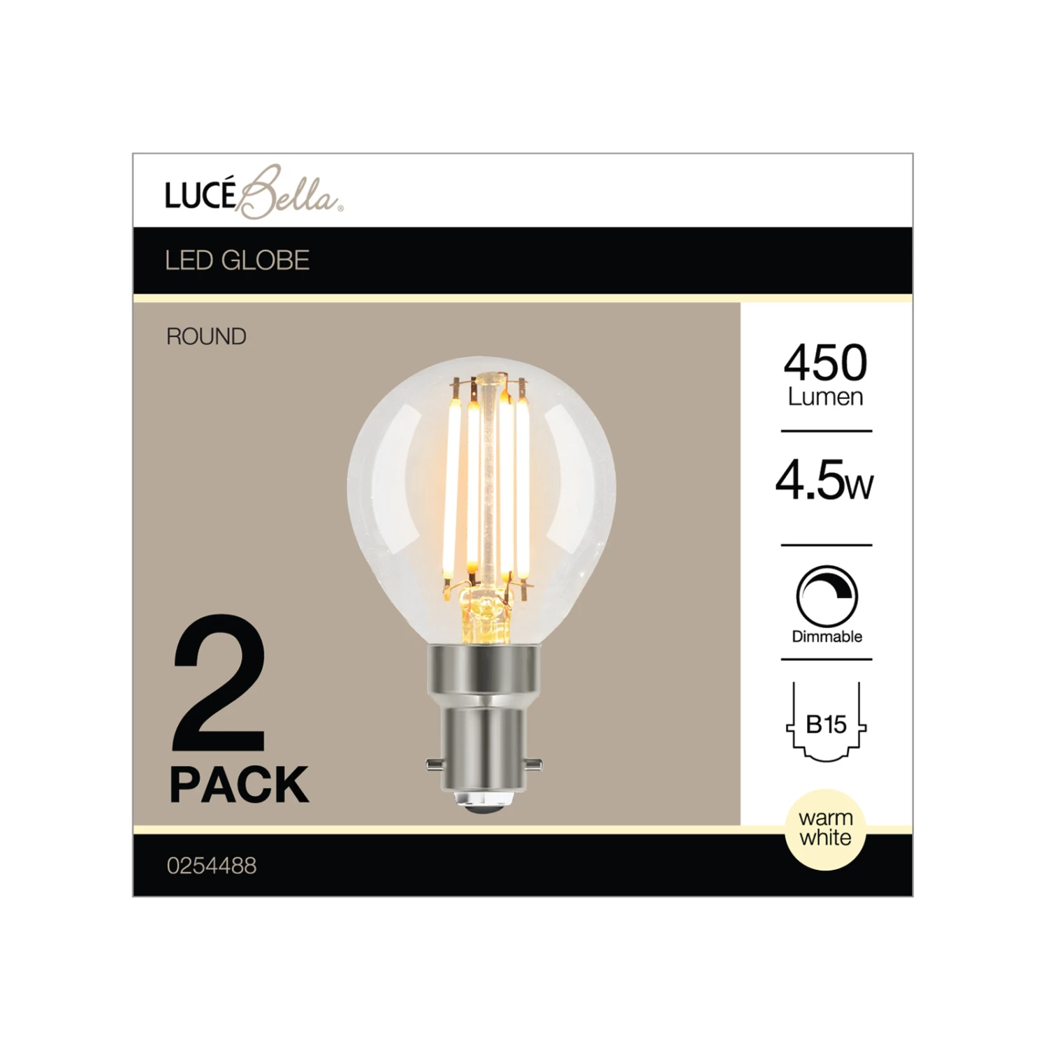 Deals ๐ Australia Sale - Luce Bella Round Filament B15 LED Dimmable 450 Lumen Warm White 4.5W Globe 2Pk Other ๐ 4 Deals ๐ Australia Sale - Luce Bella Round Filament B15 LED Dimmable 450 Lumen Warm White 4.5W Globe 2Pk Other ๐ - Image 2